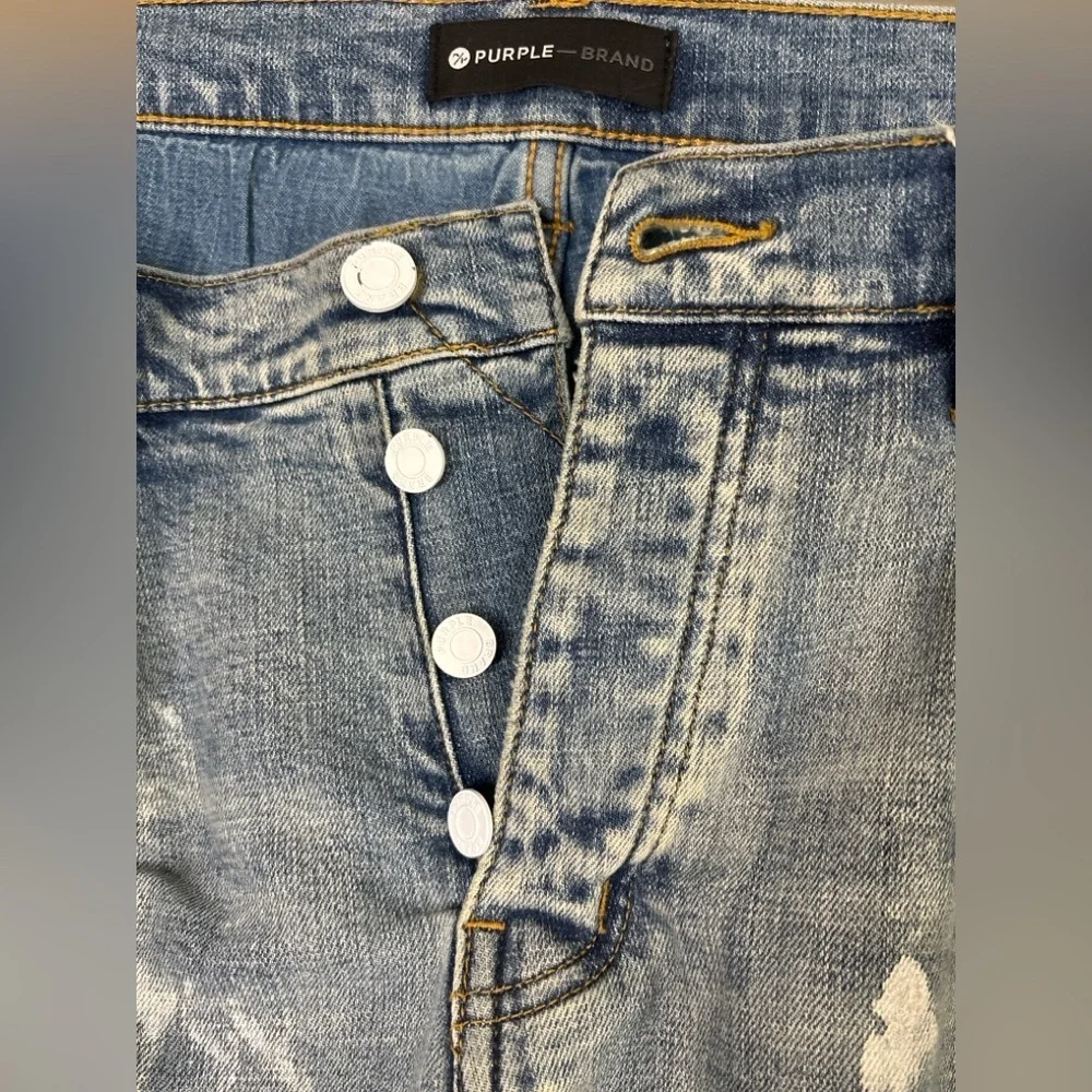 Purple Brand P001 Light Wash Paint Splatter Skinny Jeans 36